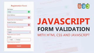 JavaScript Clientside from Validation  Complete Form validation in JavaScript  Registration Form [upl. by Darce]