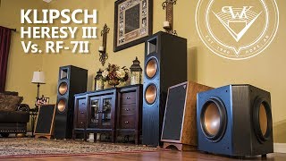 Klipsch Heresy III vs Klipsch RF 7II with Klipsch RT12D Speaker Review [upl. by Niloc]