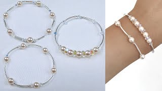 3 Easy Beading Pearl and Crystal Bangle Style Bracelets [upl. by Eboh863]