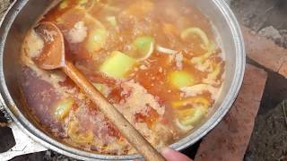 Шурпа из свинины в казане на костре Просто и вкусно [upl. by Thilda]