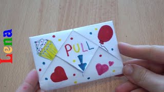 Überraschungskarte Geburtstag Umschlag basteln Emoji PullTab Origami envelope💚Surprise Birthday Card [upl. by Itra]