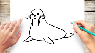 How to Draw Cute Walrus Step by Step [upl. by Jenks]