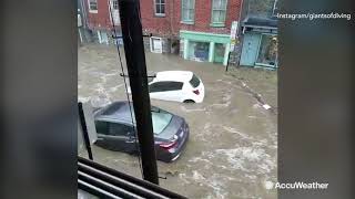 MAY 27 Floodwaters rage in Ellicott City MD sweeping away cars [upl. by Eellah]