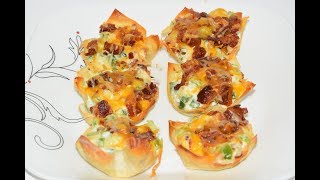 Jalapeno Popper Wonton Cups  Wonton Wrapper Ideas  Easy Appetizer Recipes [upl. by Jamila]